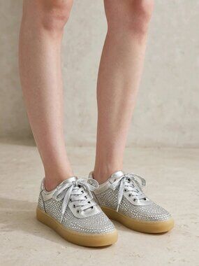 STACCATO Silver Rhinestone Sneakers 5.5-6 New Y2K Leather